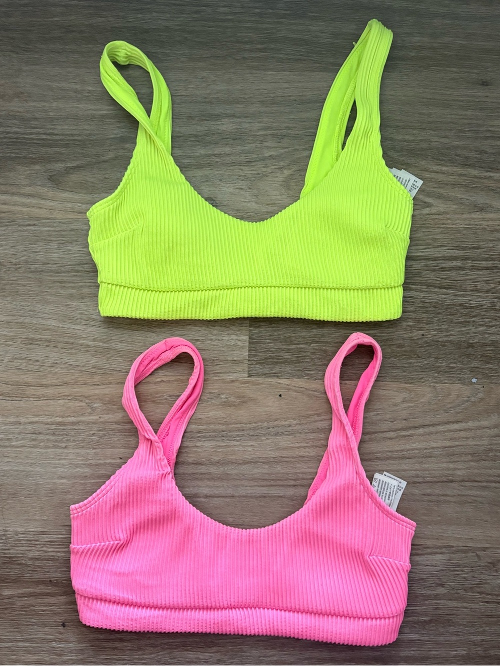 Hollister Neon Green & Neon Pink Ribbed Bikini Tops - Set of 2